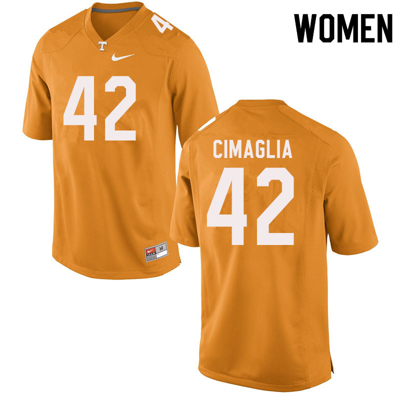 Women #42 Brent Cimaglia Tennessee Volunteers College Football Jerseys Sale-Orange